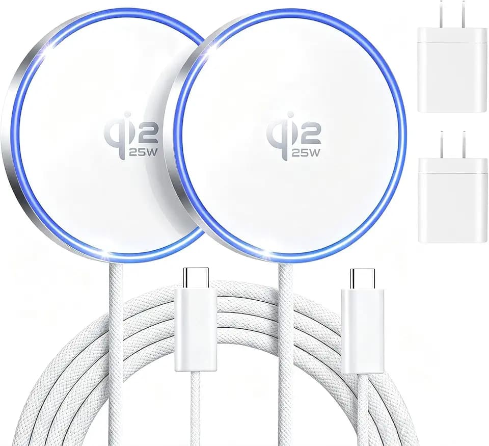 MagSafe Charger 2 Pack 25W Magnetic Wireless Charge Fast Charging for iPhone 17/16/15/14/13/12Pro Max and AirPods 4/3/2/Pro Lightweight for Travel Home Office Desk, White