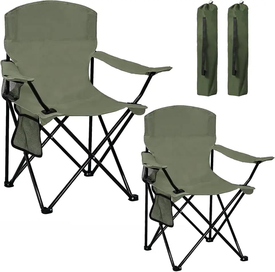 Camping Chair 2 Pack Portable Folding Chair, Supports 300lbs, Green