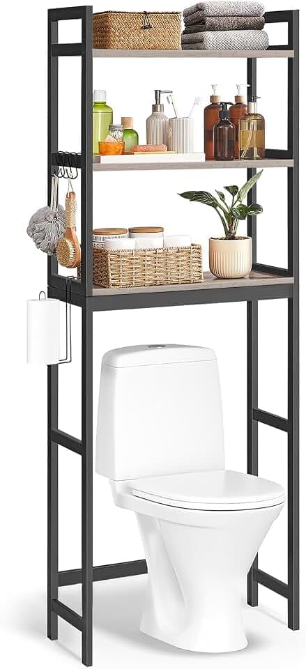 SONGMICS 3-Tier Bamboo Over The Toilet Storage, Adjustable Shelf, 66.9''H