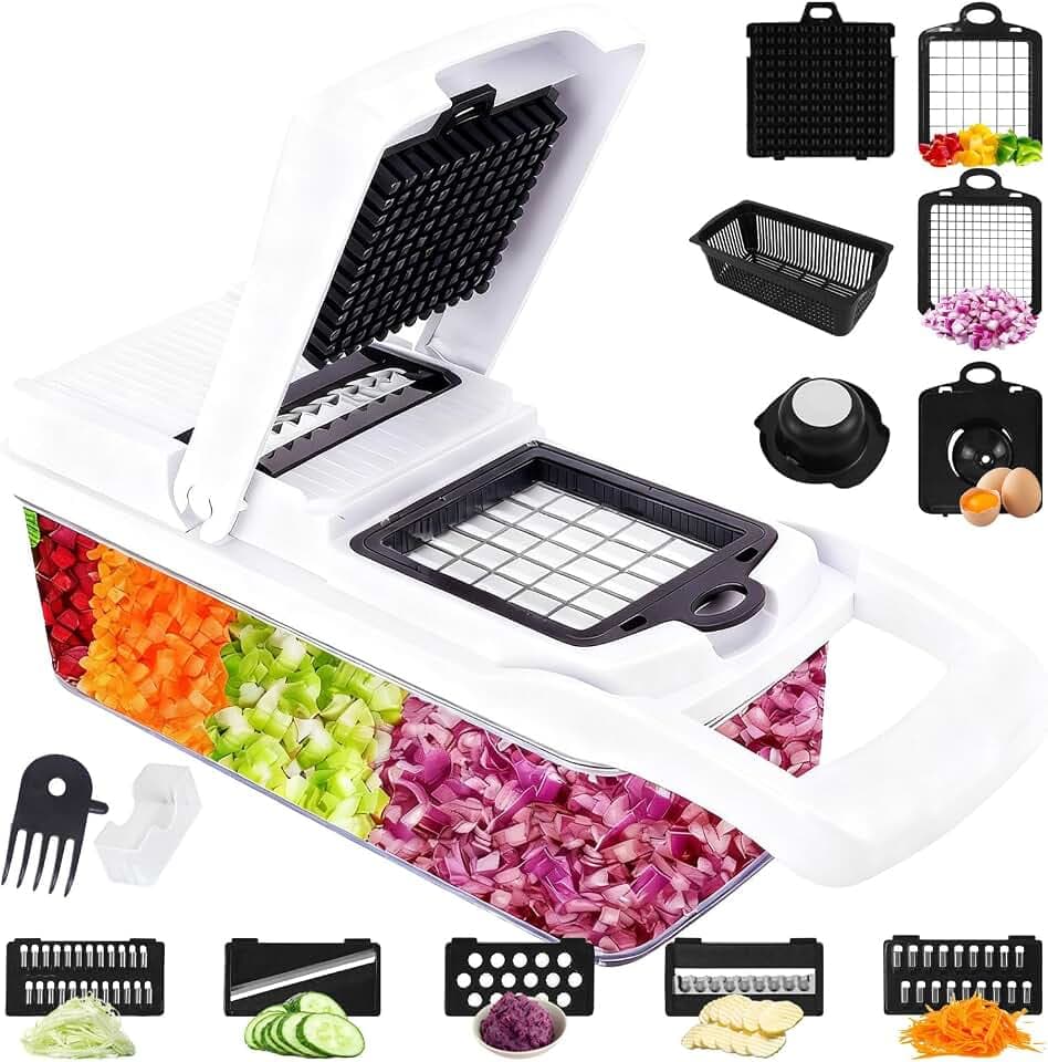 15 In 1 Gemüseschneider, Mandoline Gemüsehobel, Gemüse Schneider, Vegetable Chopper mit 7 Austauschbaren Klingen, Gemüseschneider Manuell für Gemüse Obst Karotte Kartoffel Knoblauch