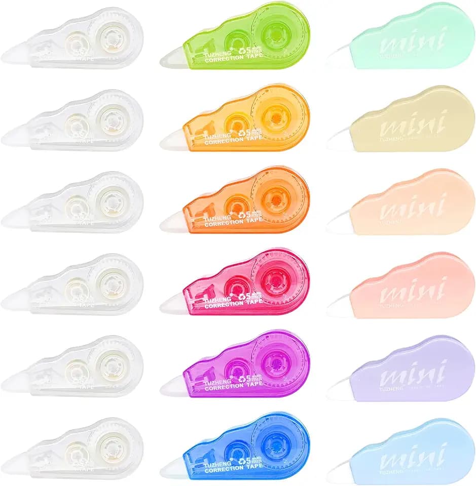 Hengxinchen18 Stück 4 m x 5 mm Mini Korrekturmaus Set | 13 Farbe Korrekturroller Weiß mit Schutzkappe, Korrekturbänder für Schule, Büro und Lehrer, Korrigieren Von Schreibfehlern
