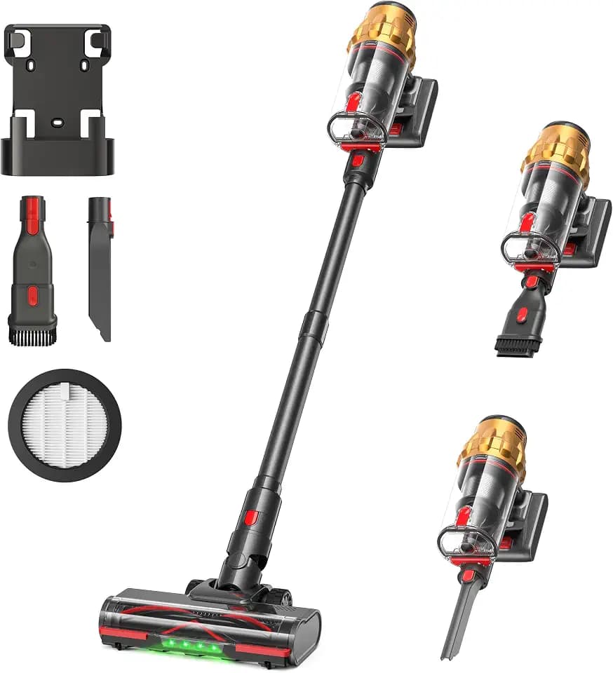Lubluelu Akku-Staubsauger 50000Pa, kabellos mit Smart Display & Anti-Tangle-Bodenbürste, leicht & flexibel, ideal für Tierhaare, Teppiche und Hartböden, inkl. Wandhalterung