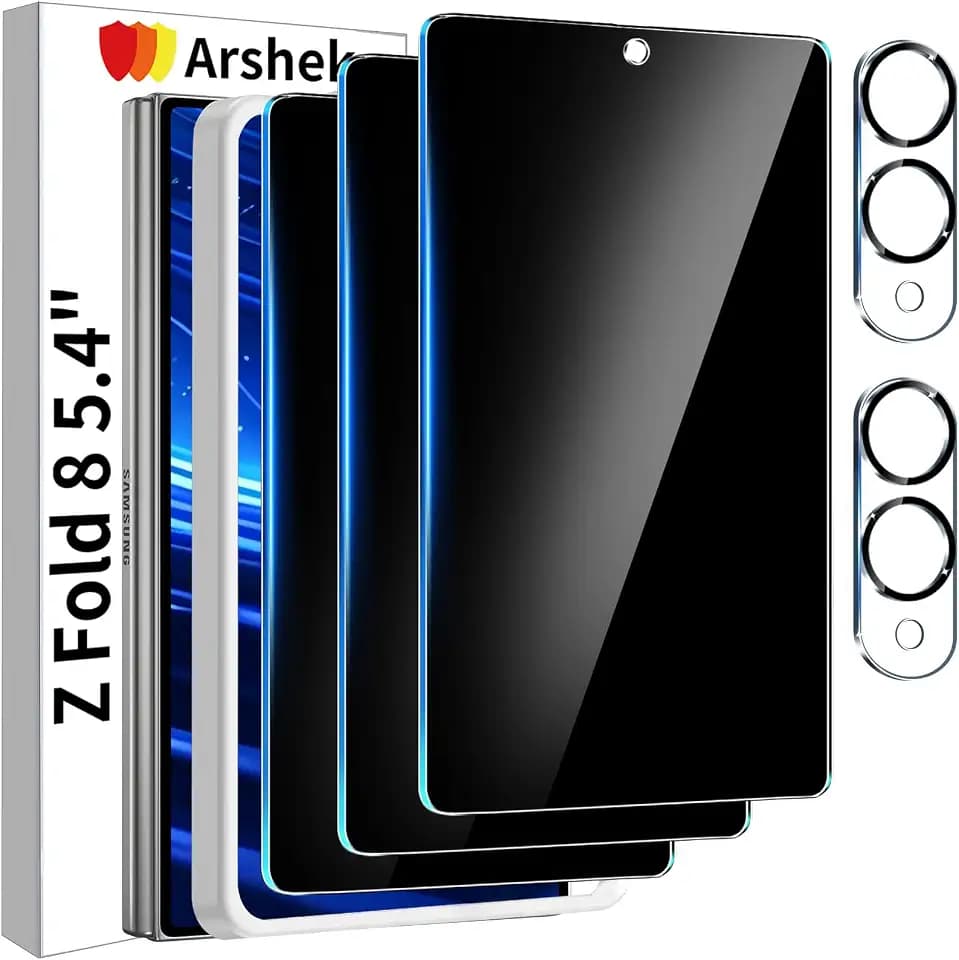3 Pack Privacy Screen Protector for Samsung Galaxy Z Fold 8 Tempered Glass + 2 Pack Camera Lens Protector, True 25°Anti Spy, 9H Hardness, Fingerprint Unlock, Case Friendly Bubble-Free