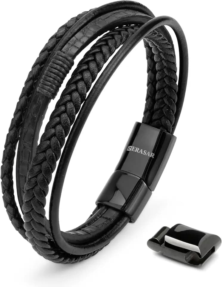 SERASAR Men's Genuine Leather Bracelet, Black & Brown