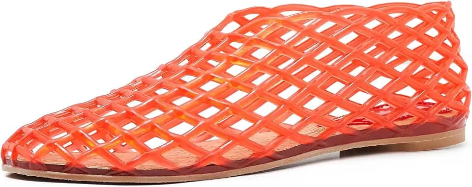 Womens Clear Jelly Mesh Flats Trendy Transparent Shoes Soft Cork Insole Lightweight Casual Summer Shoes for Daily Outfits