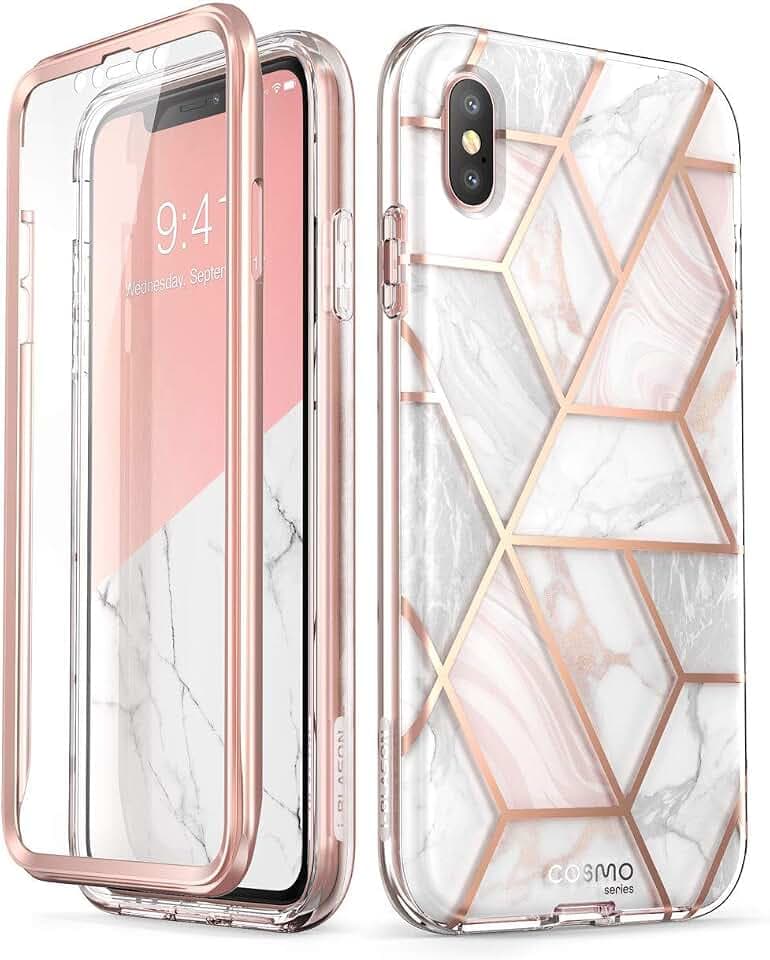 i-Blason iPhone XS Max Hülle Glitzer Handyhülle Ganzkörper Bumper Case Glänzend Schutzhülle Sparkle Clear Cover [Cosmo] mit integriertem Displayschutz für Apple iPhone XS Max 6.5 Zoll 2018 (Marmor)