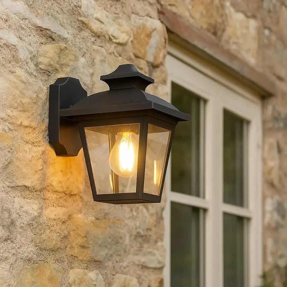 CGC Lighting Schwarze Außenwandlaterne Moderne Vintage Licht Garten Veranda Terrasse Tür Lampe Polycarbonat Wetterfest Korrosionsbeständig Außentür Terrasse Rostfrei Küste Außen