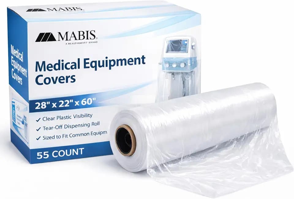 MABIS Disposable Medical Equipment Covers on Roll, Protective Dust and Moisture Barrier for Medical Devices, 28 x 22 x 60 Inch Clear Plastic, 55 Covers per Roll