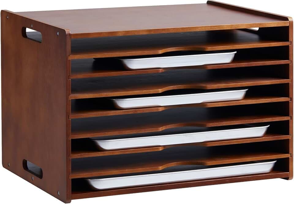 8-Tier Baking Sheet Organizer for Cabinet, 17 x 12 x 14 in Wooden Tray Divider Rack, Bamboo Cutting Board, Pan, Tray and Cookie Sheet Organizer for Kitchen Storage