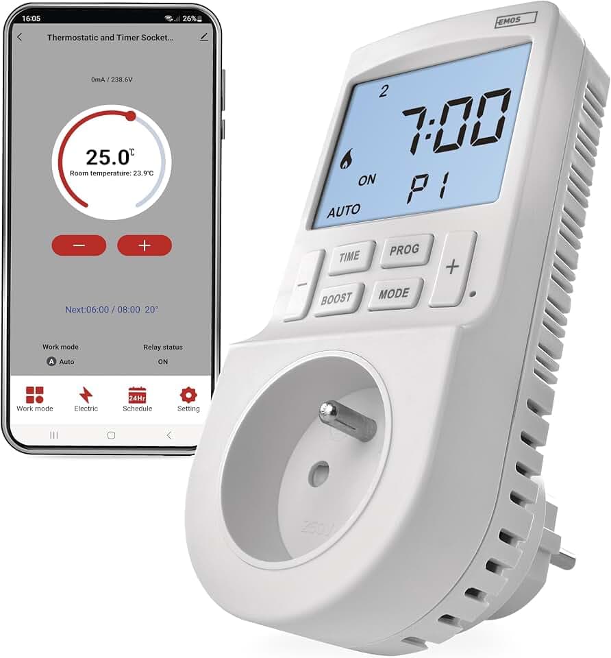 EMOS GoSmart - French 2in1 Steckdosenthermostat und Zeitschaltuhr mit App - erhöhter Berührungsschutz - Typ E French