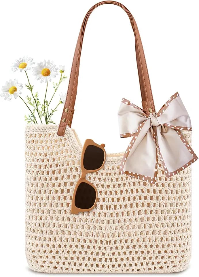 Peicees Crochet Beach Bag Summer Purse Boho Small Tote for Women