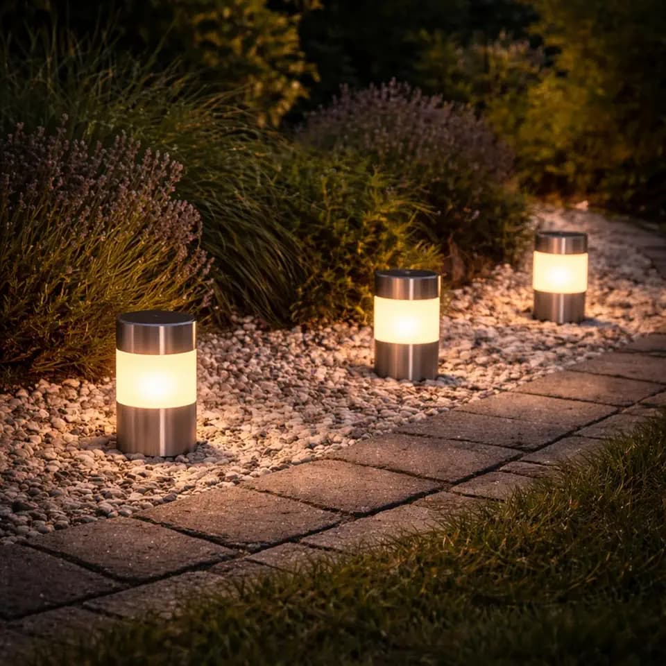 BEPER P207ILO031 3er-Set Solar-Gartenstufenleuchten, 3 Solarleuchten für den Außenbereich mit Erdspieß, automatische Einschaltung, LED für Wege und Beete, bis zu 8 Stunden Akkulaufzeit, Schutzart IP44
