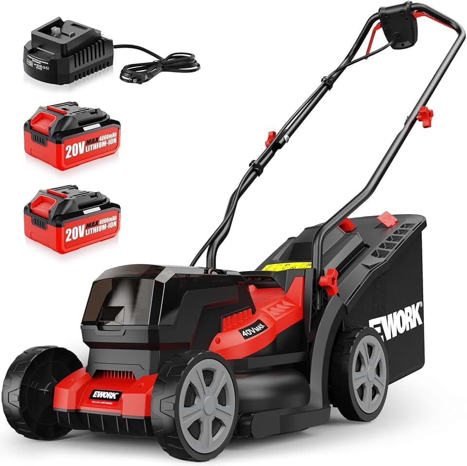EWORK 40V 14-Inch Cordless Lawn Mower with 2x4.0Ah Batteries & Fast Charger