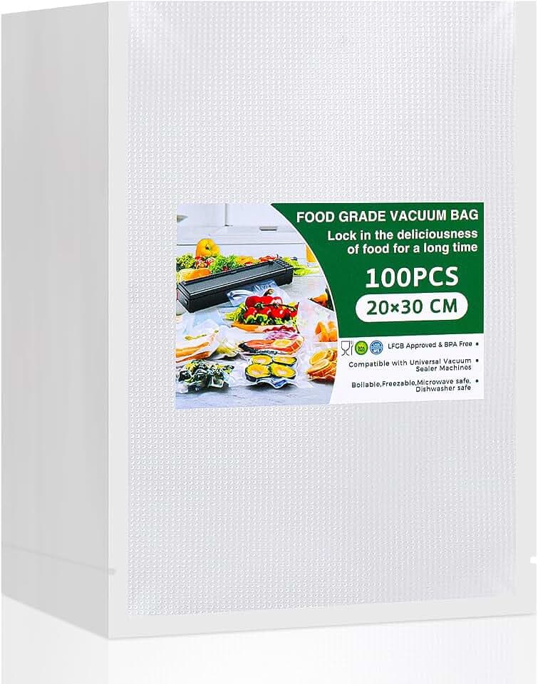 Vinabo Vakuumierbeutel 20 x 30 cm, 100 Geprägte Beutel für Lebensmittel
