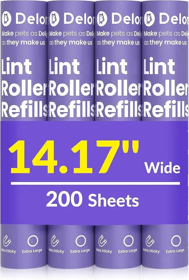 DELOMO 14.17” Large Lint Roller Refills, 4 Packs, 200 Extra Sticky Sheets