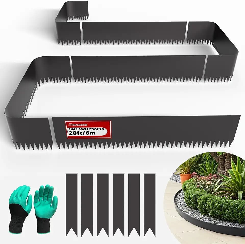 20ft. 6-Pack Galvanized Metal Edging for Landscaping - 40" L x 8" H Metal Landscape Edging with 6 Stakes, Hammer-in Steel Garden Border for Flower beds, Lawn & Yard (Black)
