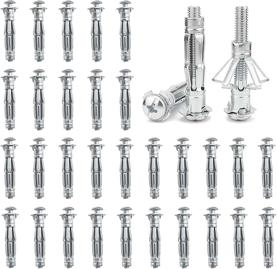 30 Stück Hohlraumdübel Metall verzinkt Hohlwanddübel M6x65mm Expansion Nuts Hohlraumdübel Dünne Befestigungen für Befestigungen in Gipskartonplatten