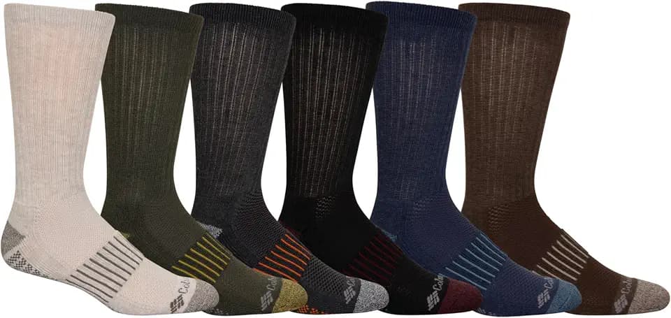 Columbia Pique Footbed Crew Socks, Black, One Size, 6 Pair