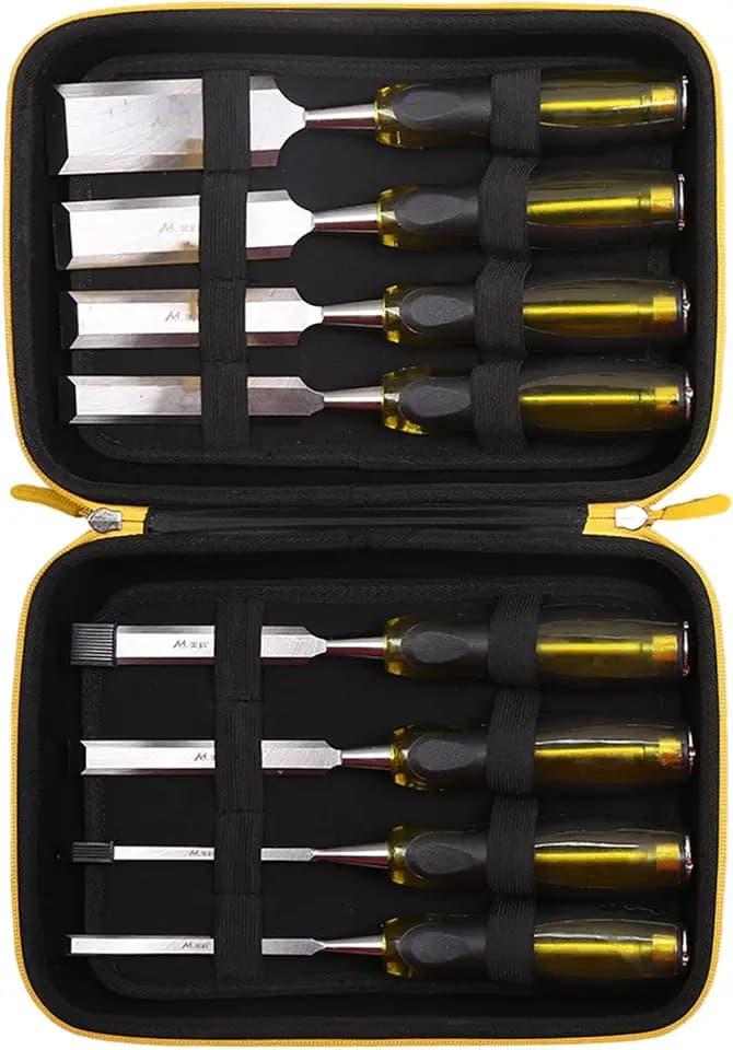 Tourmate Hard Storage Case for HURRICANE/MECHEER/WFOEJEJ/WORKPRO/Milwaukee Wood Chisel Set - Travel Box Suitable for 4/8 Piece&Complete Sets of Chisels(Box for Sale) (Black & Yellow, M (8 PCS))