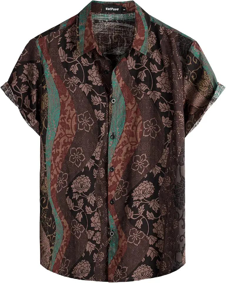 VATPAVE Mens Short Sleeve Button Down Shirts Summer Hawaiian Shirt