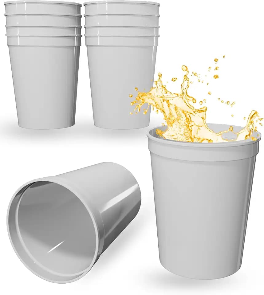 PartyPrints 10 Pack 16 oz White Reusable Blank Plastic Cups, Stadium Cups Bulk – BPA Free Top Rack Dishwasher Safe, Party Colored Cups Perfect for Weddng, Birthday Graduation, Clubs