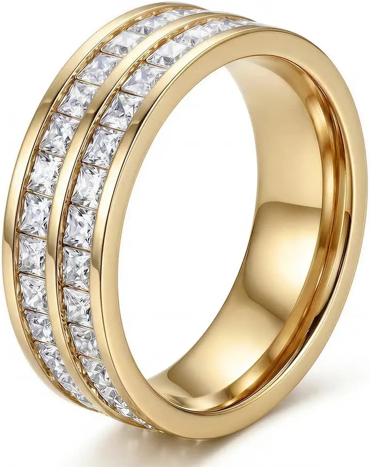 Dazzling Cubic Zirconia Band Ring for Women, Hypoallergenic Stainless Steel Titanium Women Finger Thumb Ring in Silver/Gold Tone, Wedding Eternity Band Infinity Love Ring for Her