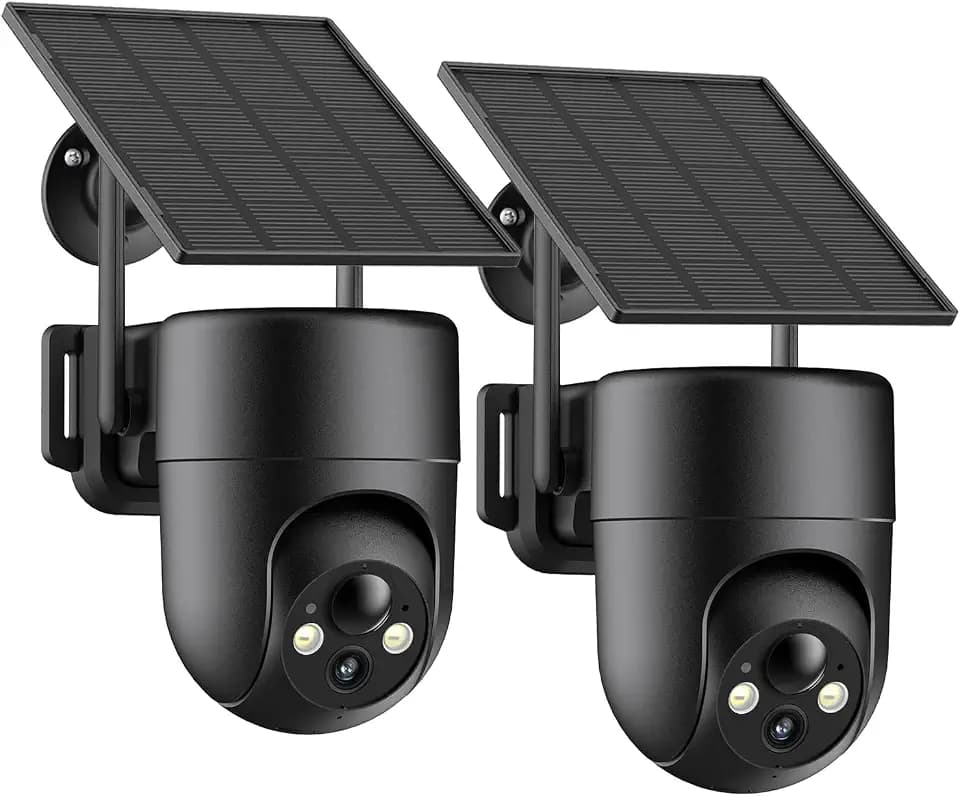 ELYSOO Solar Security Cameras Wireless Outdoor, 2.4GHz WiFi, 2K Color Night Vision, Outdoor Camera Wireless for Home Security, 360°Panoramic View, Weatherproof, 2pack