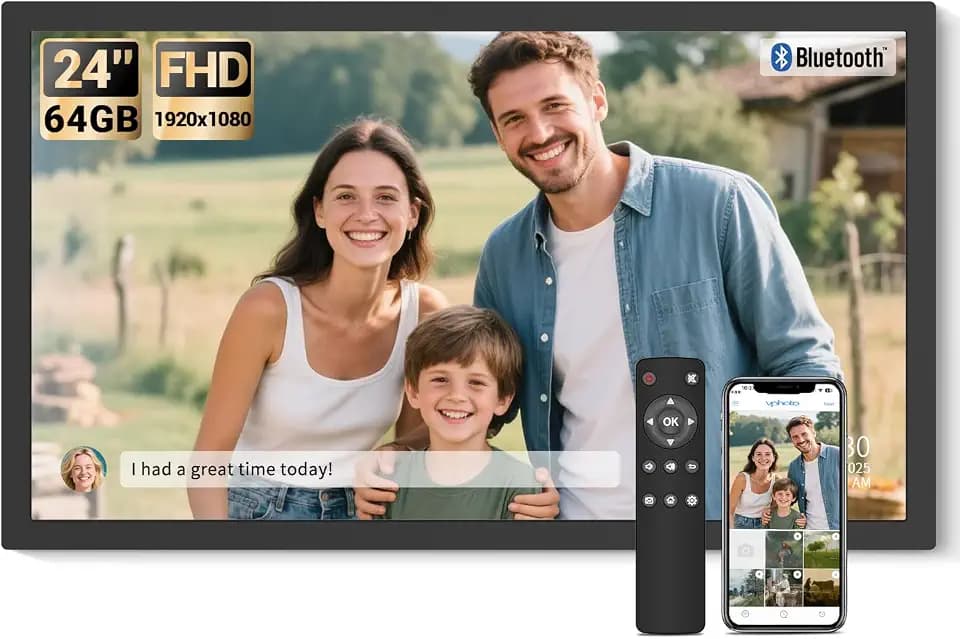 BSIMB Large Digital Picture Frame 24 Inch, 64GB 1920x1080 FHD WiFi Digital Photo Frame Electronic Display, Wall Mount Included, Share Pictures/Videos via App Easy Setup Gifts for Mom(Non-Touch), Black