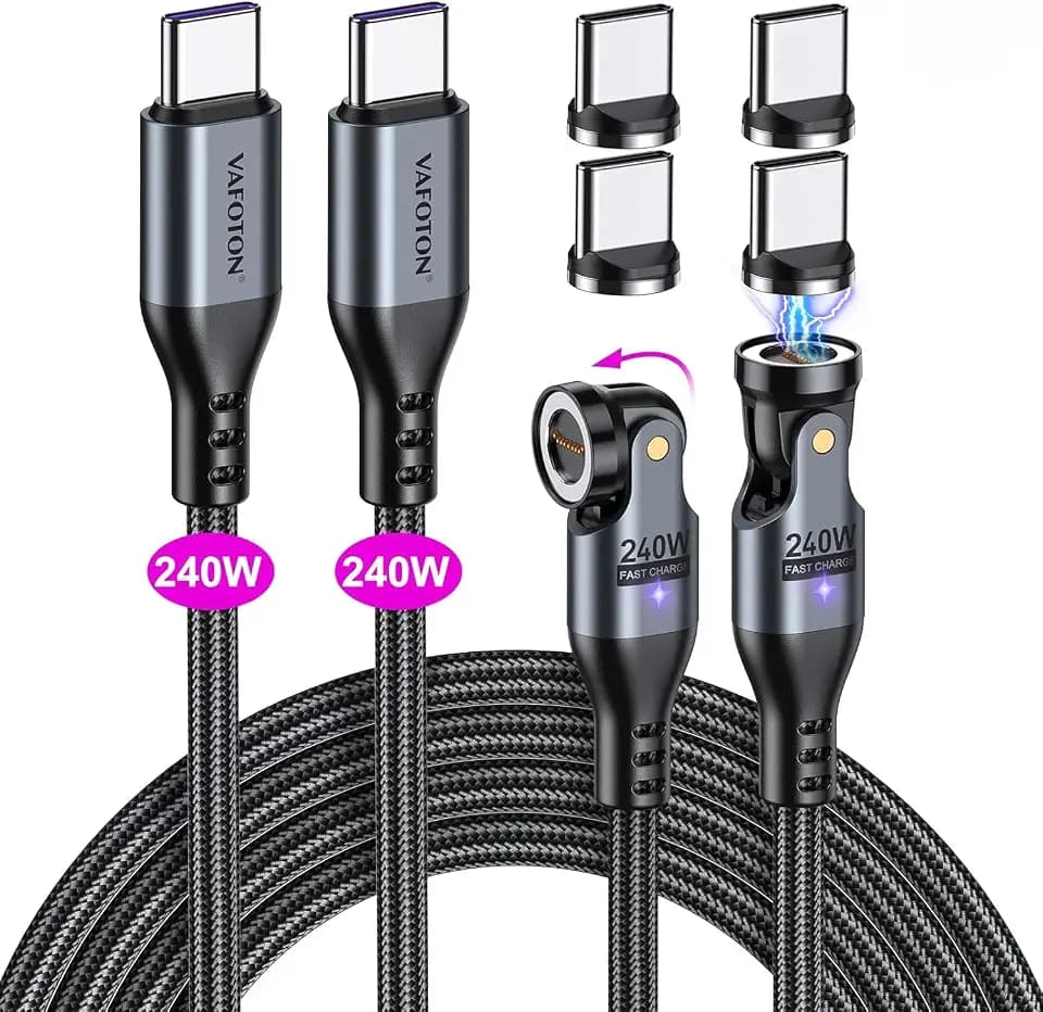 VAFOTON 240W USB C Magnet Ladekabel(2Pack, 1.8m/1.8m), 240W(48V/5A) PD Schnelllade Magnetisches Ladekabel