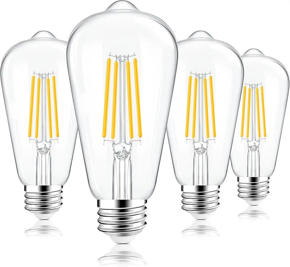 PARTPHONER ST58 E26 LED Light Bulbs, 6W Dimmable Amber Warm 2200K 4 Pack