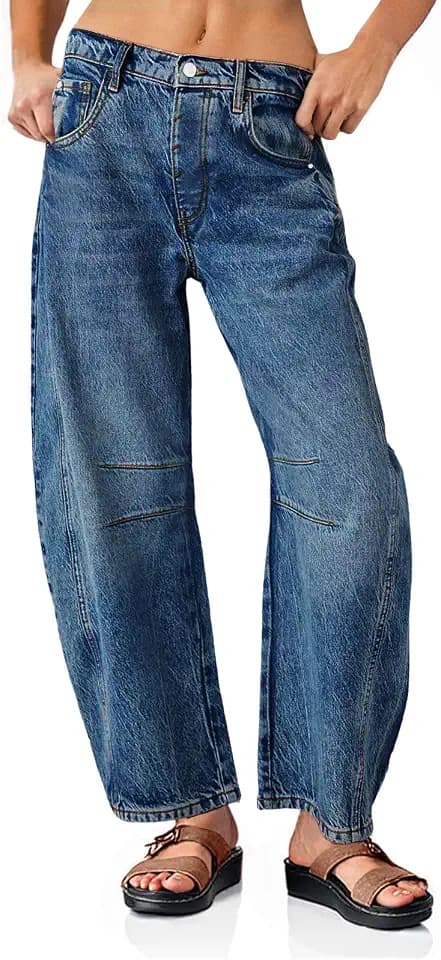 PLNOTME Womens Baggy Boyfriend Jeans Wide Leg Mid Rise Barrel Ankle Pants