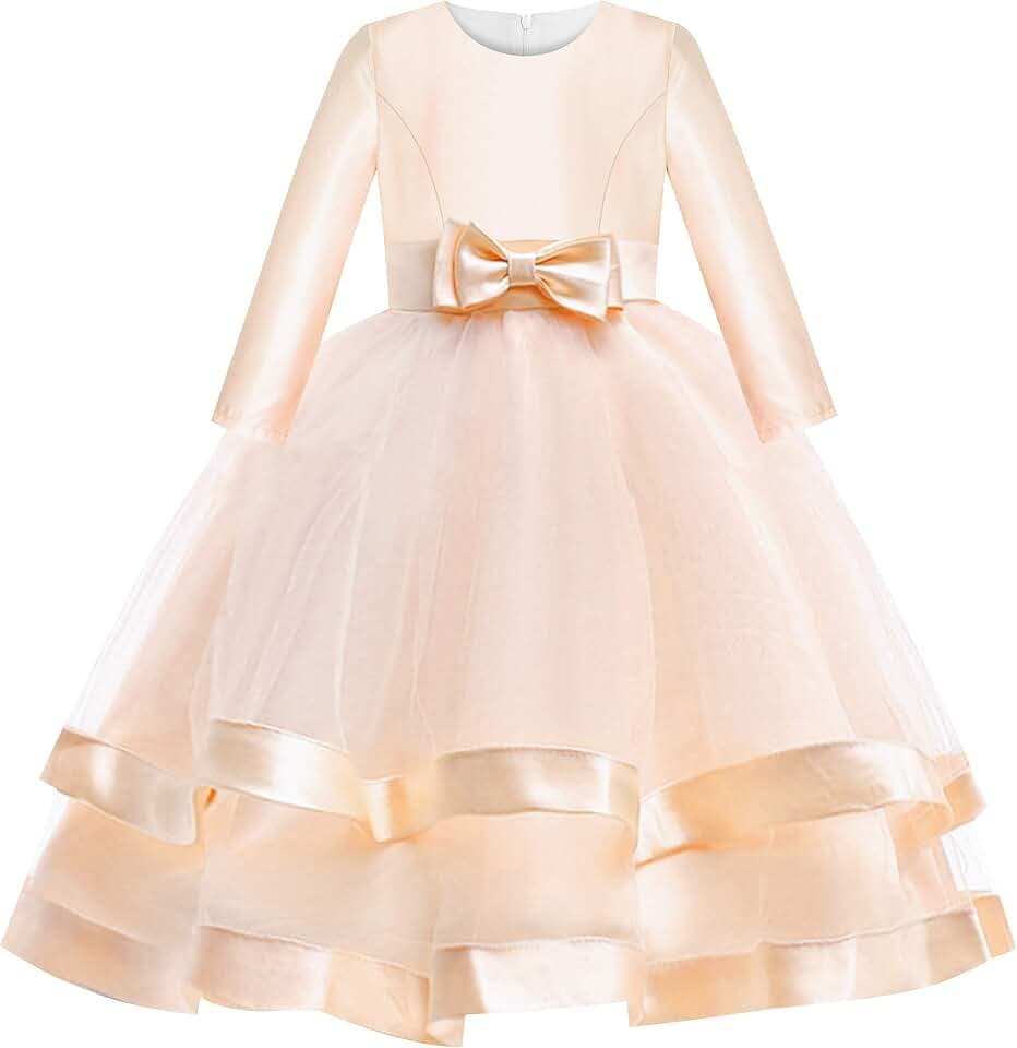 Sunny Fashion Mädchen Kleid Lange Ärmel rot Ball Kleid Hochzeit Party Festzug Gr. 110-146