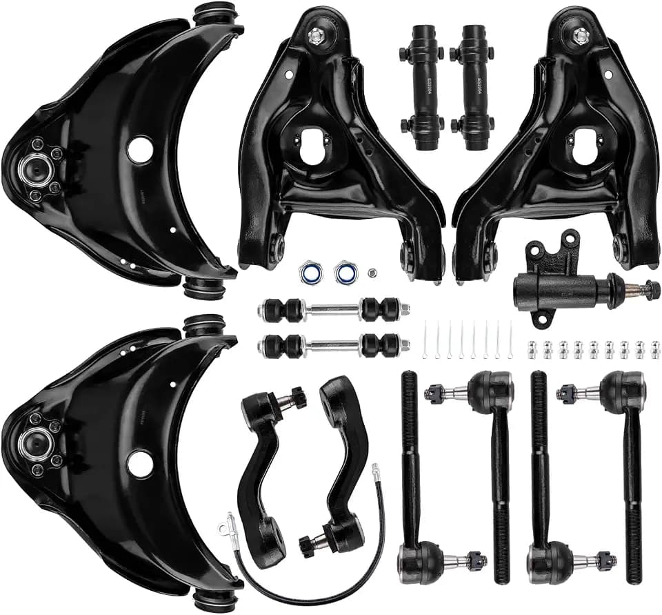 KAC Front Upper + Lower Control Arm with Ball Joint Assembly Fit for Chevrolet C1500 C2500 C1500 Suburban Tahoe 1993-2000 with Sway Bar Tie Rod Replacement Arms Suspension Kit