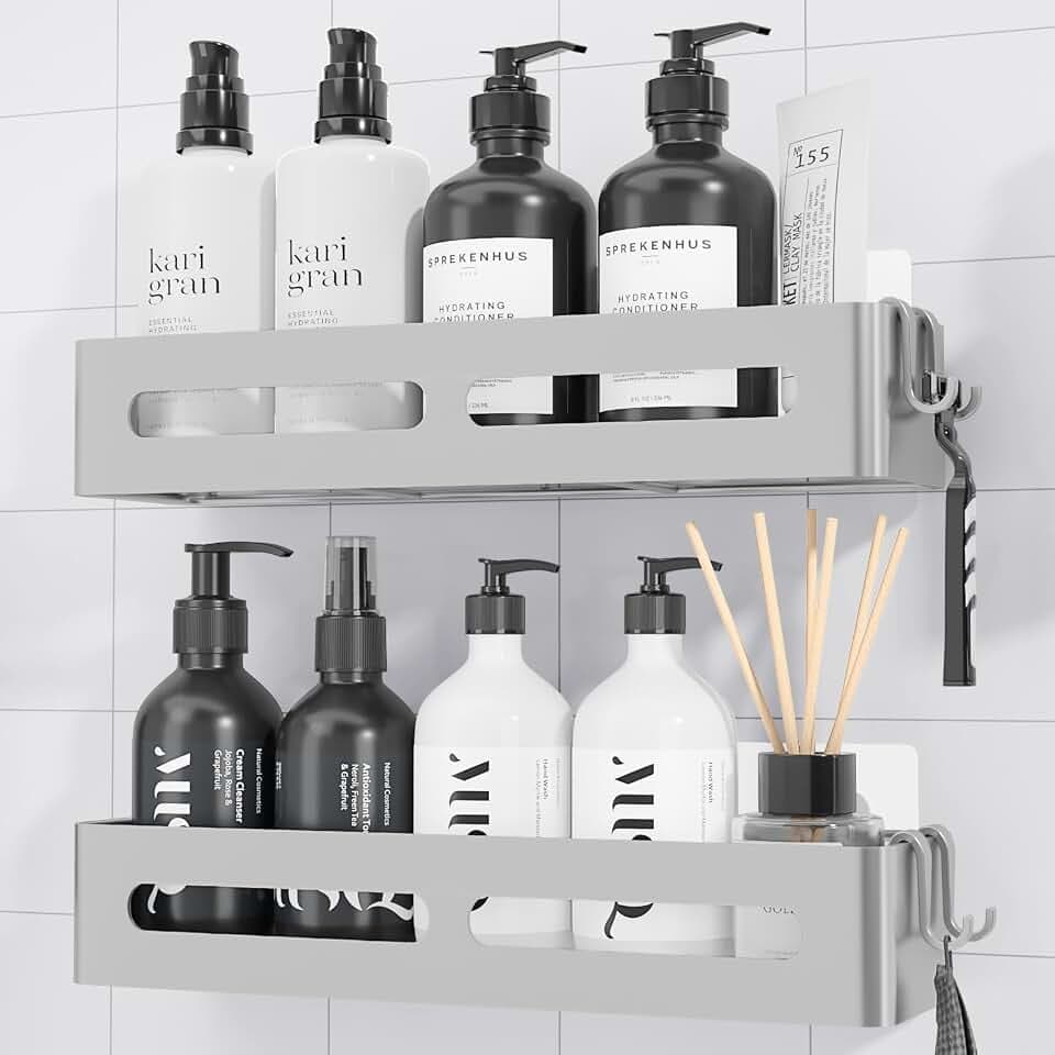 Kitsure Selbstklebende Duschablage, Badezimmer Organizer, W 33,5cm, Silber
