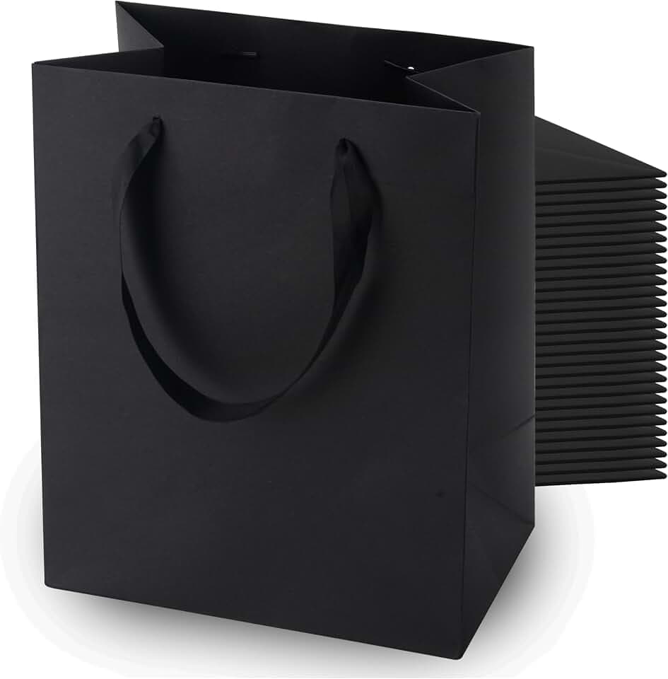 MOXARYSU Black Gift Bags With Handles: 8x5x10 Inch 30pcs Black Paper Bags Medium Bulk For Party Shopping Birthday Wedding (M, 30)