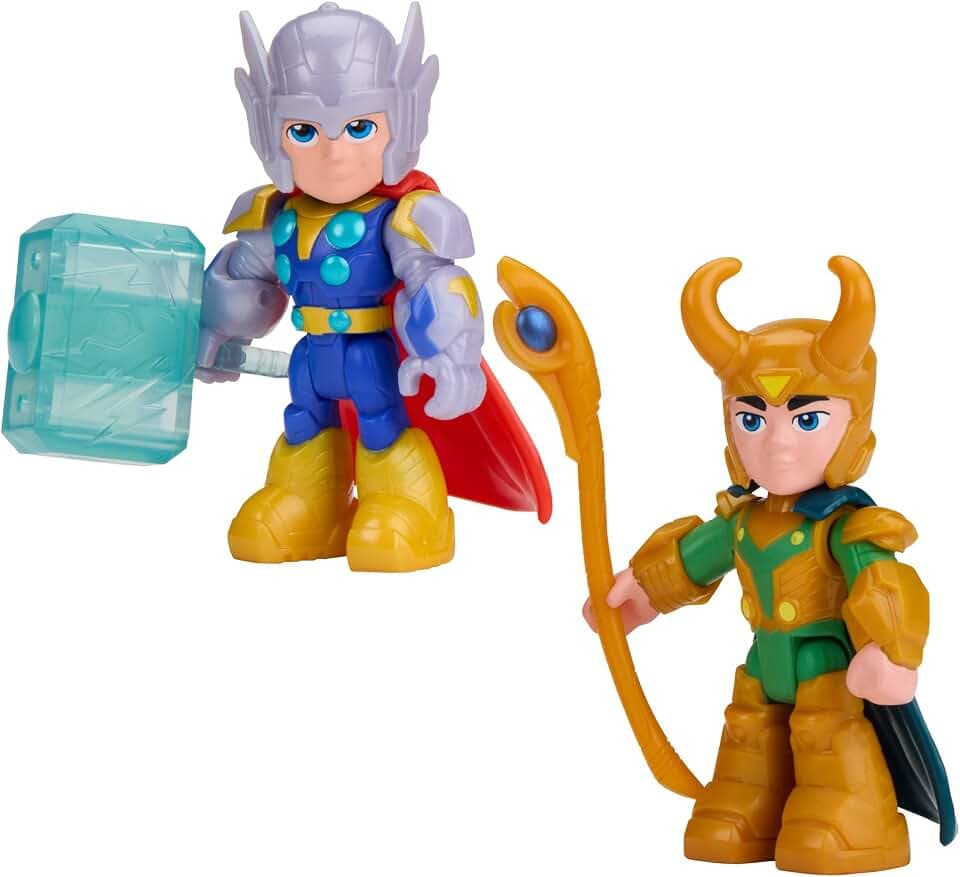 Disney Jr. Series Marvel’s Iron Man and his Awesome Friends Hammer & Havoc Pack, 3-Inch Thor and Loki Action Figure 2-Pack, Super Hero Toys, Ages 3+