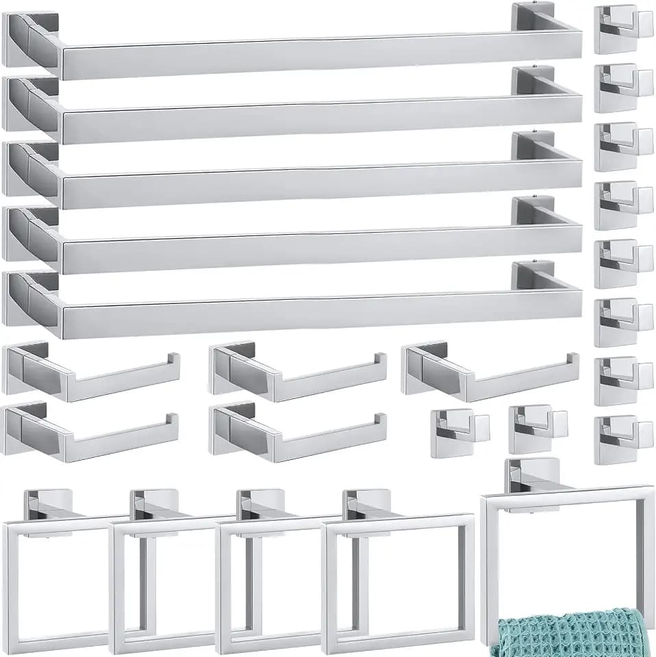 25 Pcs Silver Bathroom Hardware Accessories Bath Towel Bar Set