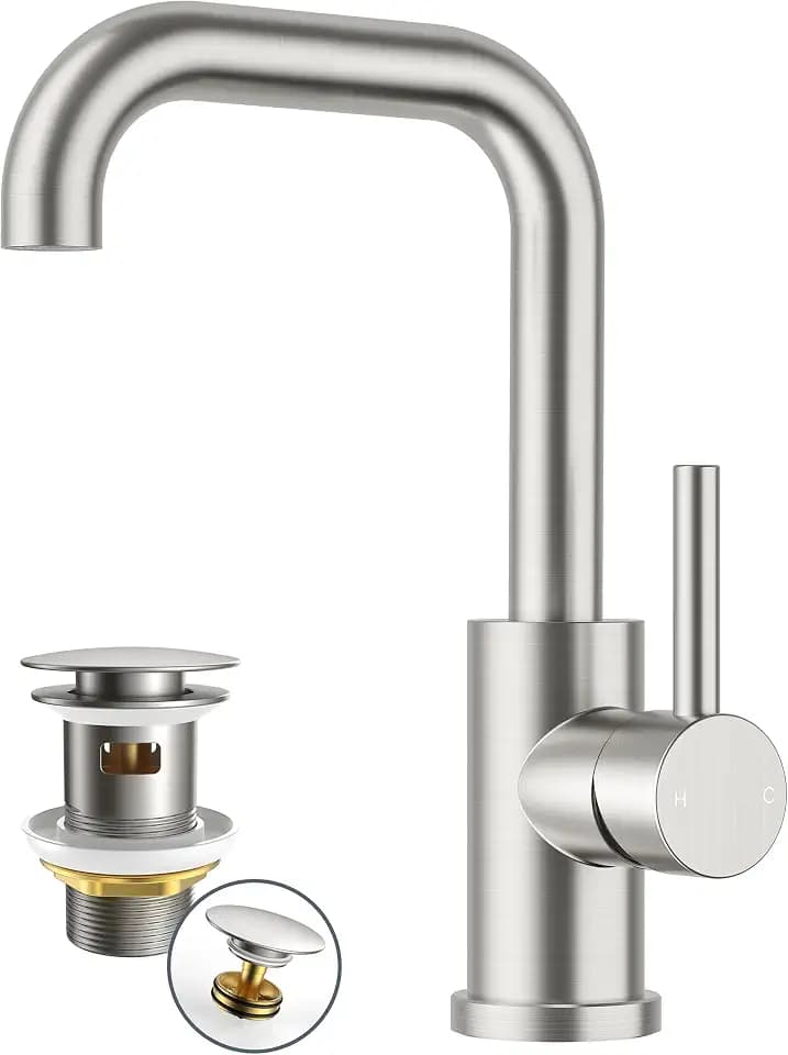 FORIOUS Wasserhahn Bad Hoch 360°Drehbar,Edelstahl Waschtischarmatur