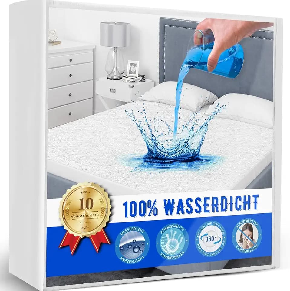 Matratzenschoner 180 x 200 x 40 cm Wasserdicht, Frottee Matratzenauflage Atmungsaktiv & Geräuschlos, Matratzenschutz, Rundum Elastisch Weiß