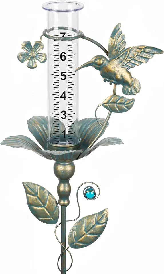 shumi Rain Gauge Outdoor, 7" Hummingbird Rain Gauge for Garden Decor
