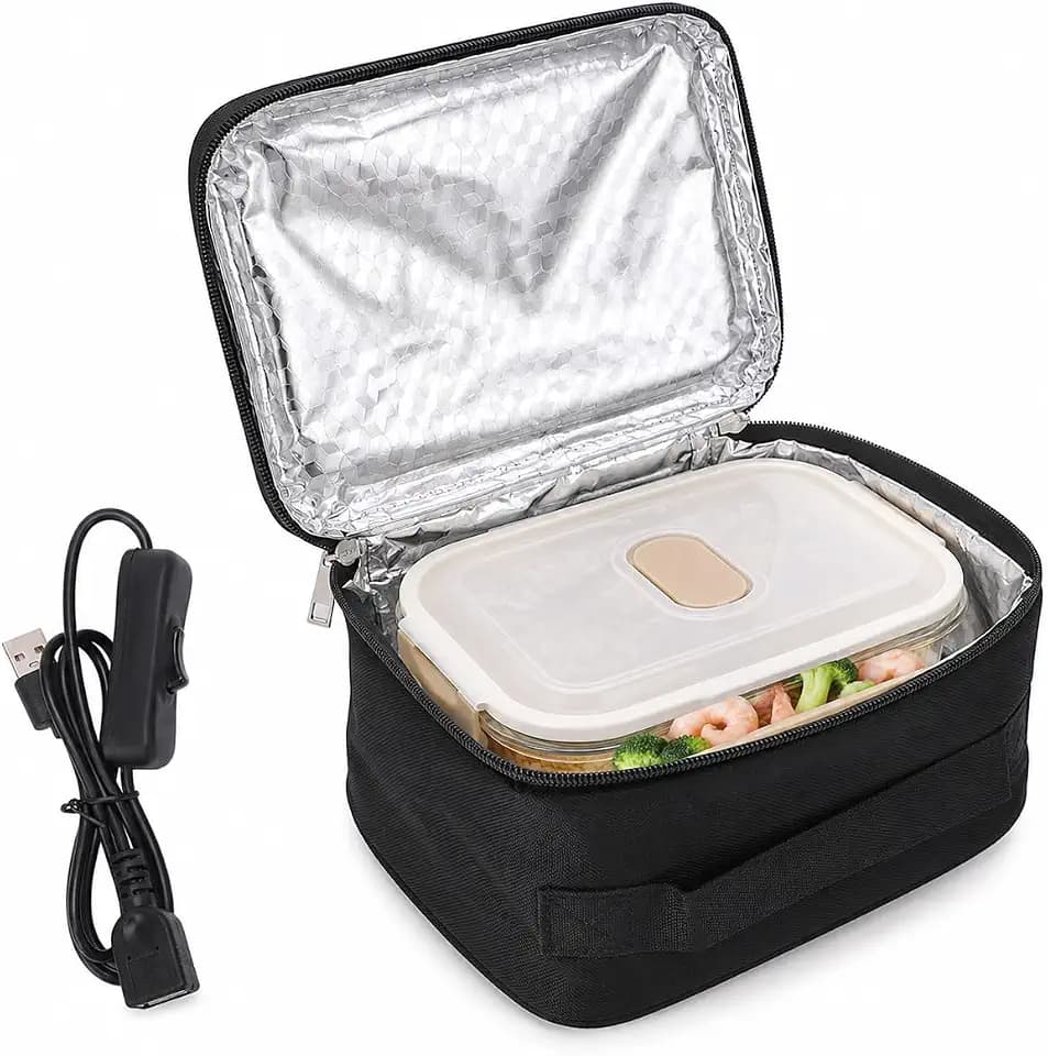 Beheizte Lunchbox, Lebensmittelheizung, Isolierte Lunchtasche USB-Aufladung Tragbare Mikrowelle Aluminiumfolien-Einlage Beheizte Lunchbox für Reisen Picknick
