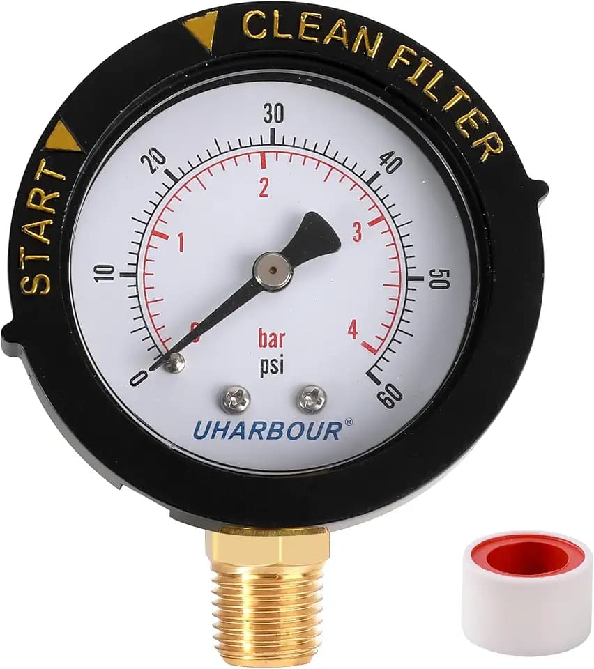 UHARBOUR Pool Filter Pressure Gauge 60psi 1/4" NPT Bottom Mount, Pool Pump Pressure Gauge Replacement for Swimming Pool, Spa and Aquarium Valve Filter