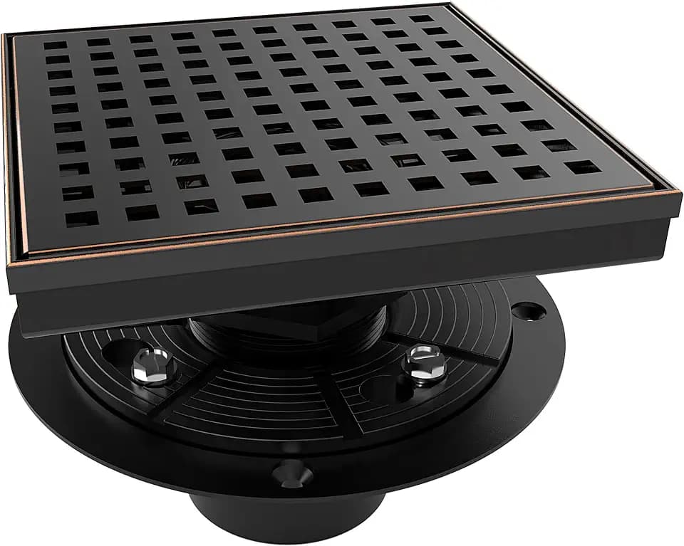 WEBANG 6 Inch Square Shower Drain Bronze Floor Drain with Flange Square Holes Pattern Cover Grate Removable SUS304 Stainless Steel Watermark&CUPC Certified Oil Rubbed Bronze