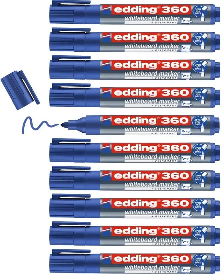 edding 360 Whiteboardmarker - blau - 10 Whiteboard Stifte - Rundspitze 1,5-3 mm - Boardmarker abwischbar - für Whiteboard, Flipchart, Magnettafel, Pinnwand, Memoboard - Sketchnotes - nachfüllbar