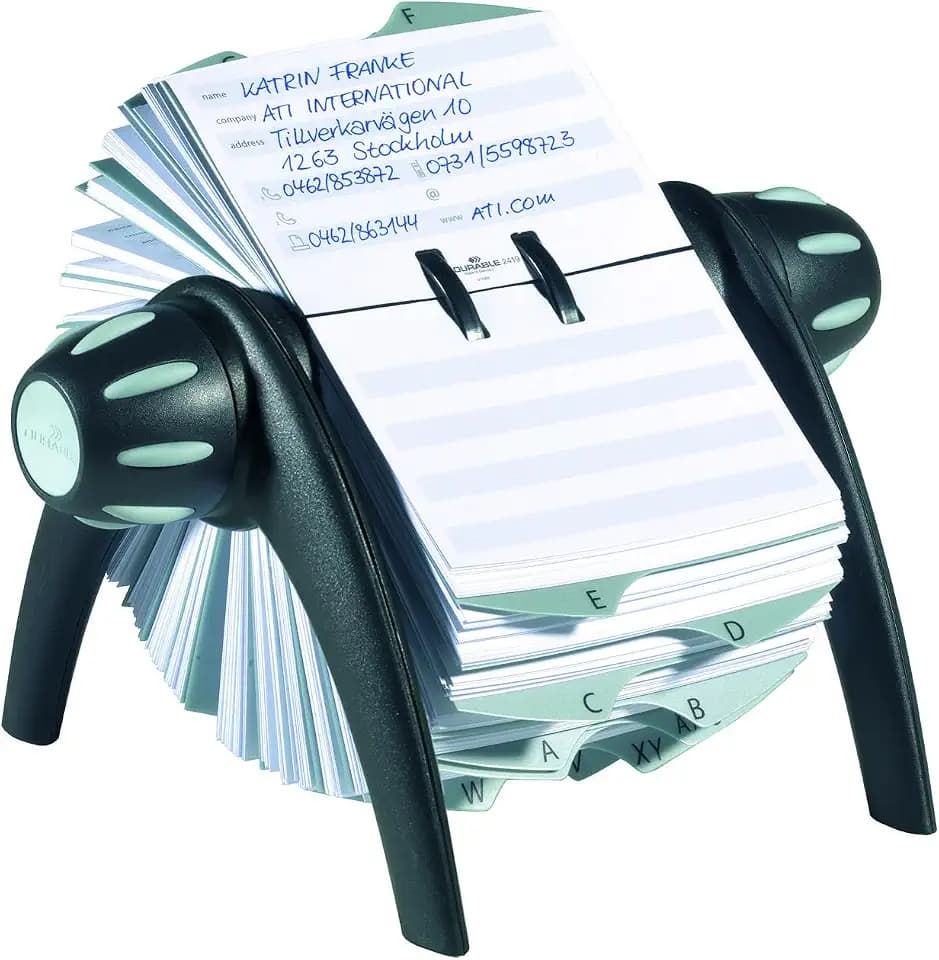 Durable Telindex Flip Vegas Rollkartei, 500 Karten, schwarz, 241601 | Adresskartei mit A-Z Register, beidseitig bedruckte Karten 104x72 mm, Kunststoff, 215x120x185 mm