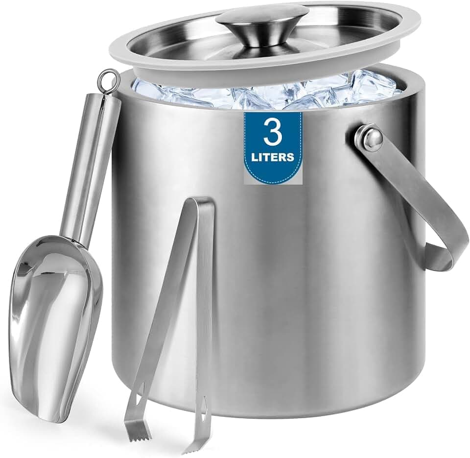 Portable Ice Buckets for Parties,3L Ice Bucket with Lid,Scoop,Tongs,Handle