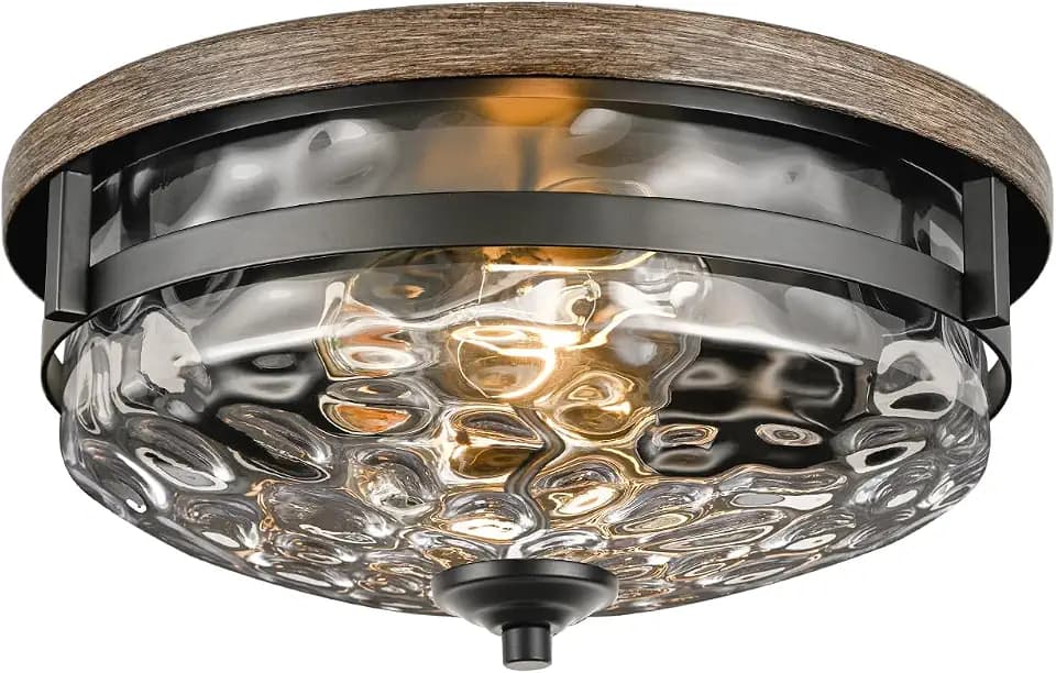 Edwarmlux Flush Mount Ceiling Lights, 2-Light Farmhouse Close to Ceiling Light, Industrial Ceiling Lighting Fixture for Kitchen Hallway Bedroom Living Room Stairways Porch (Water Ripple Glass)