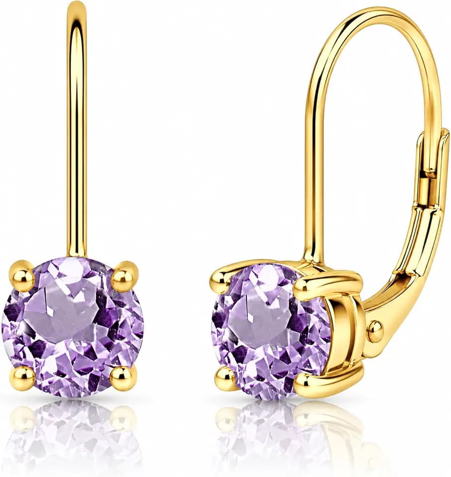 Earrings for Women, Birthstone Earrings, Genuine or Synthetic Gemstone, 6mm Round Leverback Earrings, Drop Earrings, Dangle Earrings for Women Sterling Silver Earrings Gold Flash