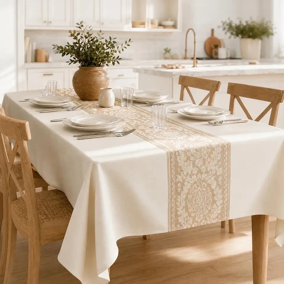 Rectangle Linen Tablecloth Retro Floral Spillproof Cloth 55x102 Inch