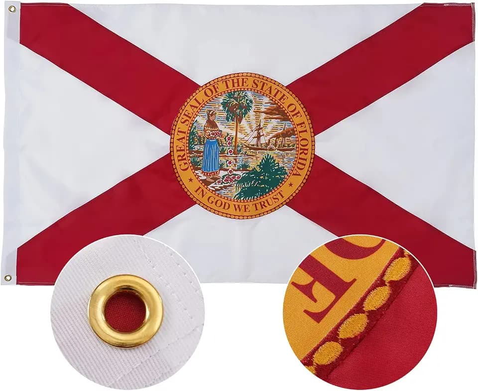 SYII Florida Flag 3x5 Ft, Embroidery State of Floride FL Sunshine Flags with 2 Brass Grommets, Heavy Duty Polyester Outdoor Banner